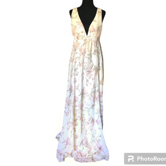 Show Me Your Mumu Weddings Prom White Floral Maxi Deep V Sleeveless Dress size M - Picture 4 of 10